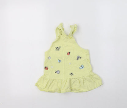 Nutmeg Baby Yellow  Cotton Pinafore/Dungaree Dress  Size 9-12 Months  Square Neck Button