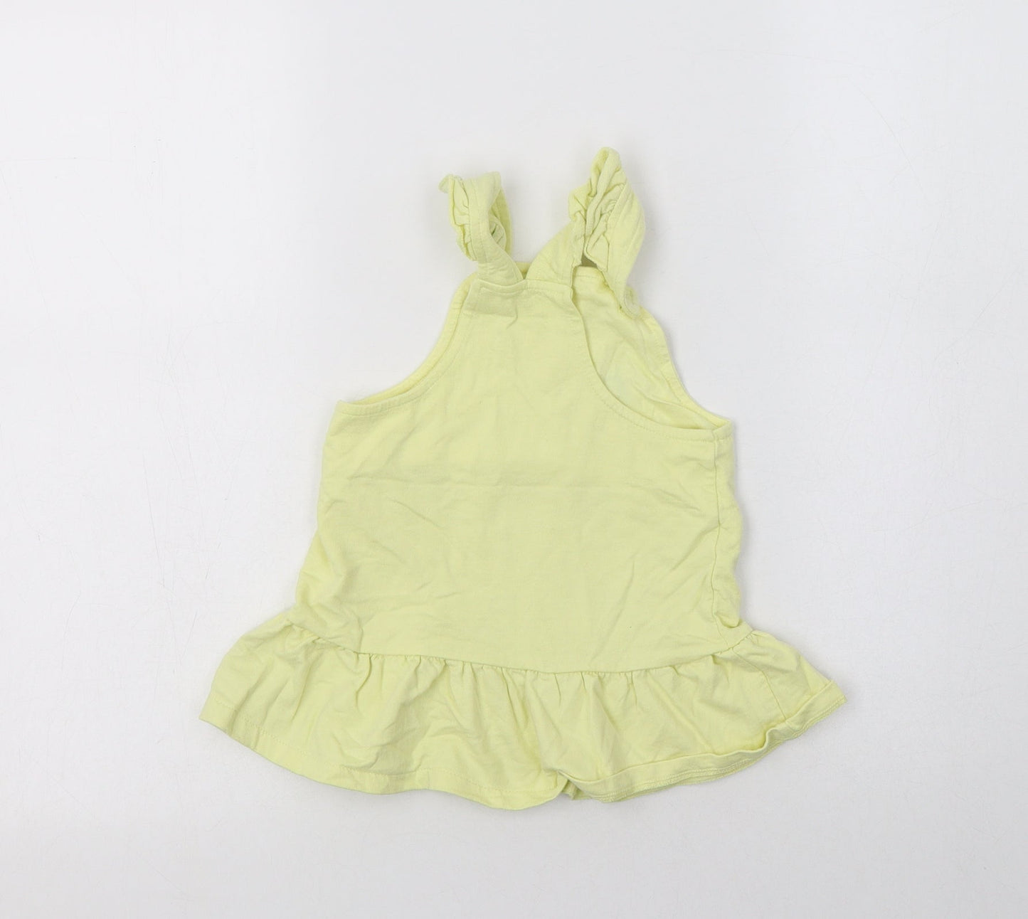 Nutmeg Baby Yellow  Cotton Pinafore/Dungaree Dress  Size 9-12 Months  Square Neck Button