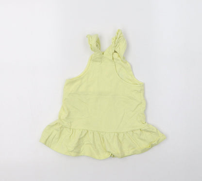 Nutmeg Baby Yellow  Cotton Pinafore/Dungaree Dress  Size 9-12 Months  Square Neck Button