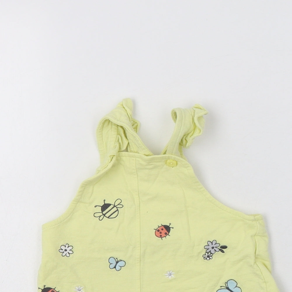 Nutmeg Baby Yellow  Cotton Pinafore/Dungaree Dress  Size 9-12 Months  Square Neck Button