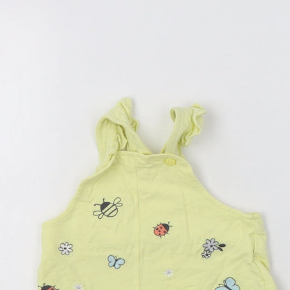 Nutmeg Baby Yellow  Cotton Pinafore/Dungaree Dress  Size 9-12 Months  Square Neck Button