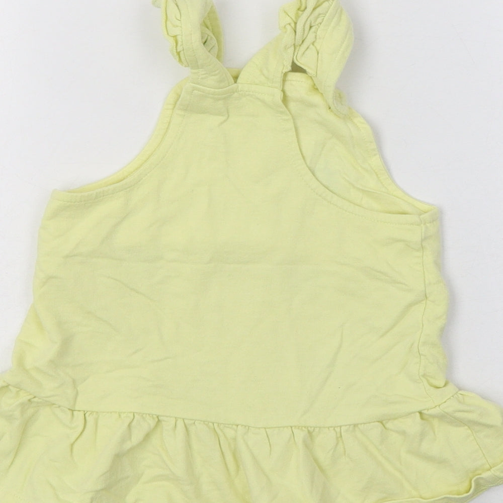 Nutmeg Baby Yellow  Cotton Pinafore/Dungaree Dress  Size 9-12 Months  Square Neck Button