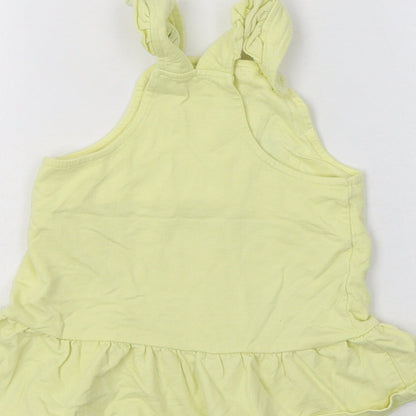 Nutmeg Baby Yellow  Cotton Pinafore/Dungaree Dress  Size 9-12 Months  Square Neck Button
