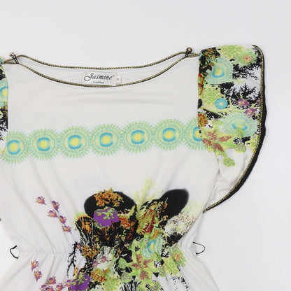 Jasmine Womens White Floral Polyester Fit & Flare  Size S  Boat Neck