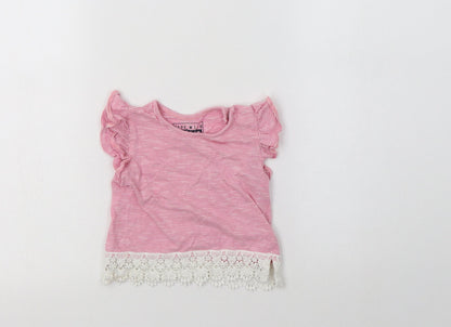Primark Baby Pink Striped Cotton Basic Blouse Size 6-9 Months Crew Neck Snap