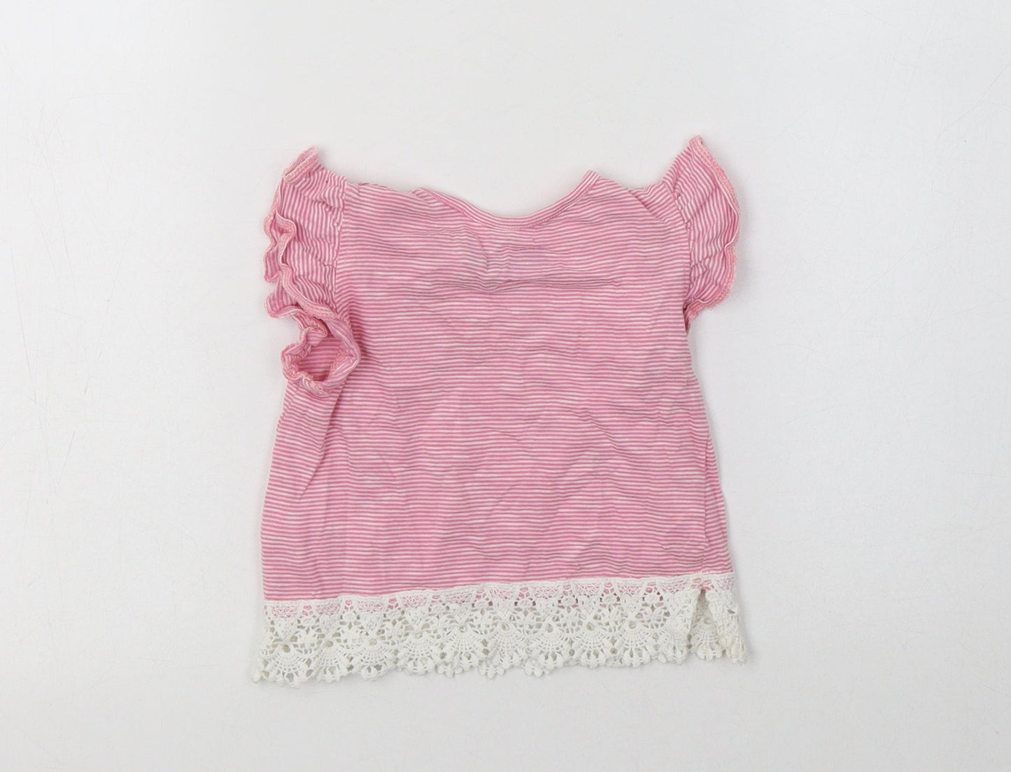 Primark Baby Pink Striped Cotton Basic Blouse Size 6-9 Months Crew Neck Snap