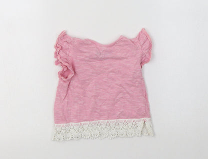 Primark Baby Pink Striped Cotton Basic Blouse Size 6-9 Months Crew Neck Snap