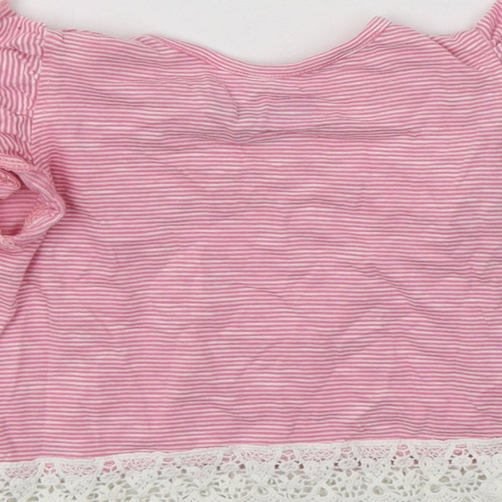 Primark Baby Pink Striped Cotton Basic Blouse Size 6-9 Months Crew Neck Snap