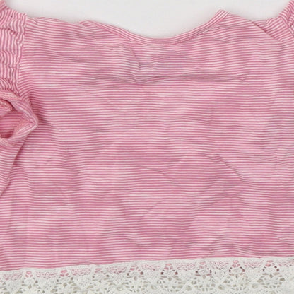 Primark Baby Pink Striped Cotton Basic Blouse Size 6-9 Months Crew Neck Snap
