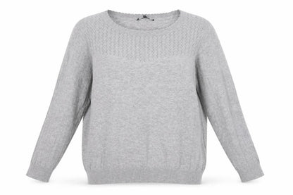 Front view of Laura As women’s grey round neck cotton jumper, size UK 16
