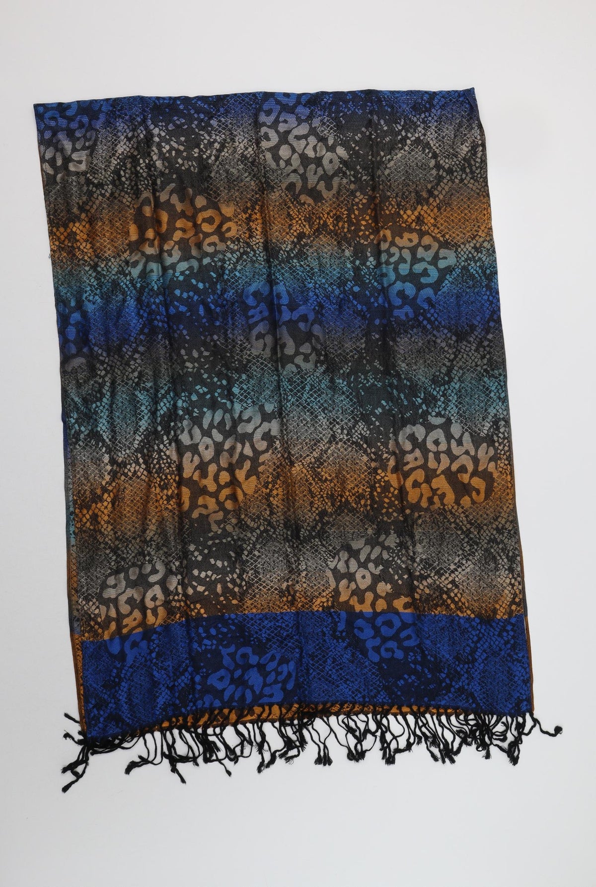 Front view of Tu women’s multicoloured animal print acetate scarf