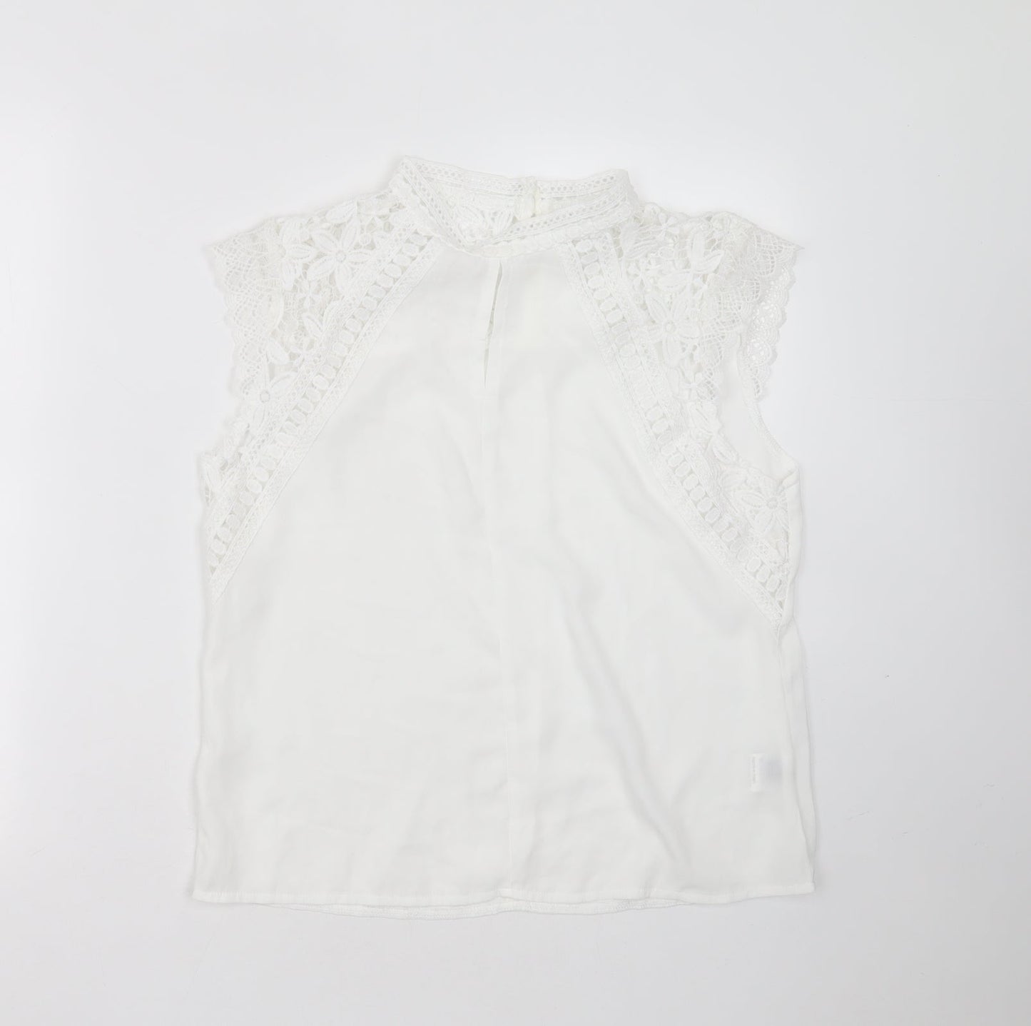 SheIn Womens White Floral Polyester Basic Blouse Size 10 Round Neck - crochet detail