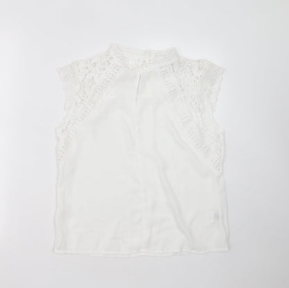 SheIn Womens White Floral Polyester Basic Blouse Size 10 Round Neck - crochet detail