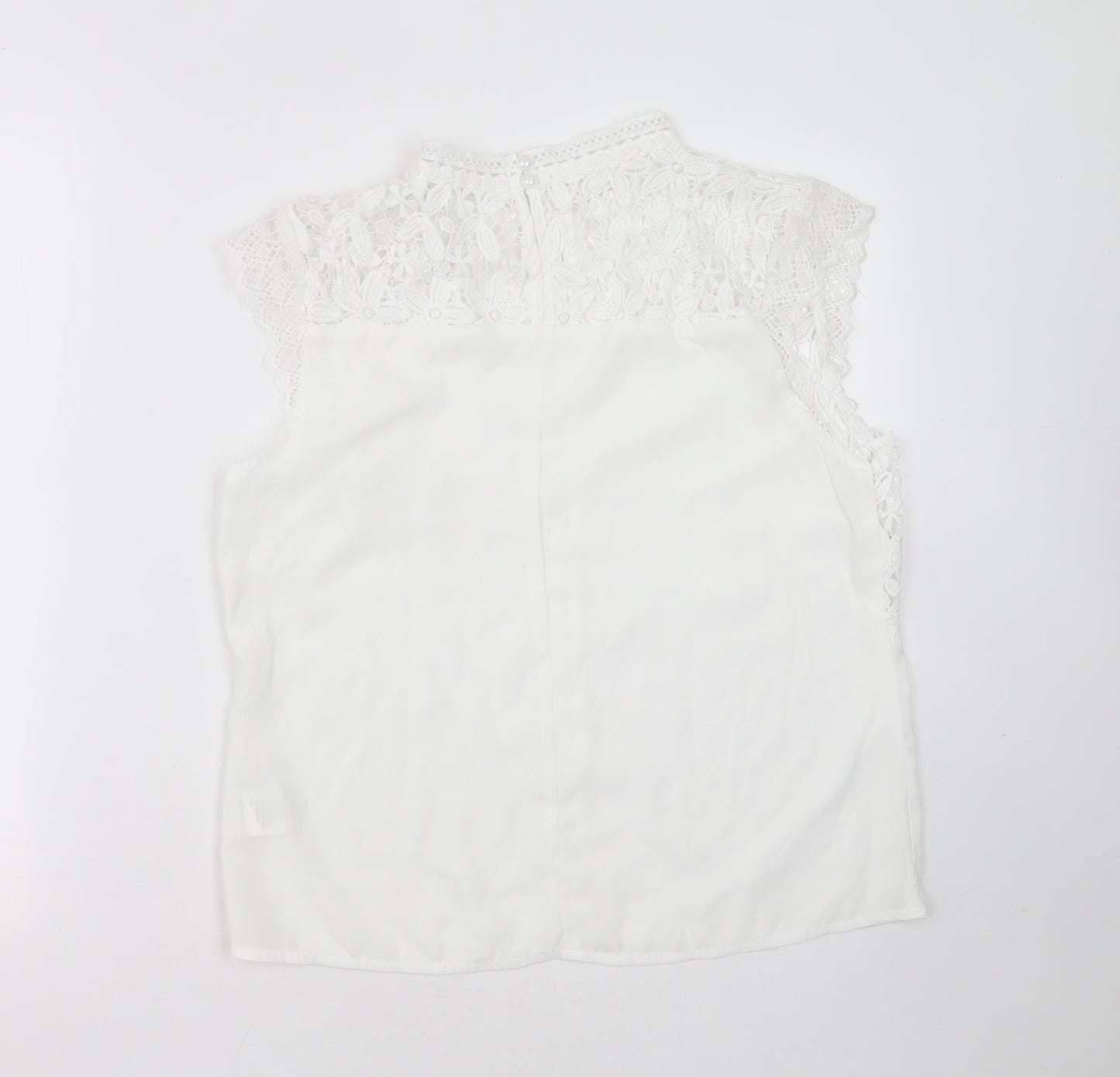 SheIn Womens White Floral Polyester Basic Blouse Size 10 Round Neck - crochet detail