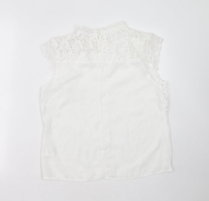 SheIn Womens White Floral Polyester Basic Blouse Size 10 Round Neck - crochet detail