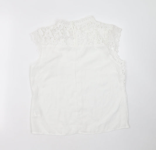 SheIn Womens White Floral Polyester Basic Blouse Size 10 Round Neck - crochet detail