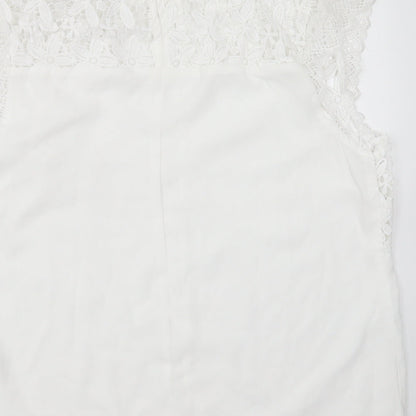 SheIn Womens White Floral Polyester Basic Blouse Size 10 Round Neck - crochet detail