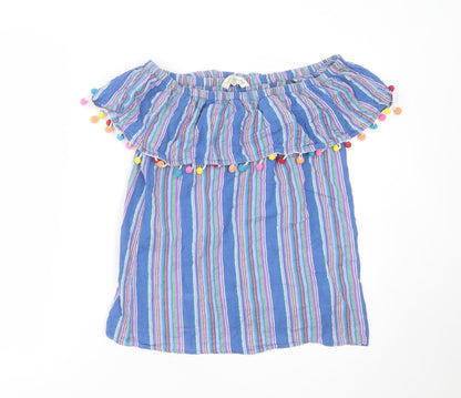 F&F Womens Blue Striped Cotton Basic Blouse Size 12 Off the Shoulder