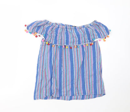 F&F Womens Blue Striped Cotton Basic Blouse Size 12 Off the Shoulder