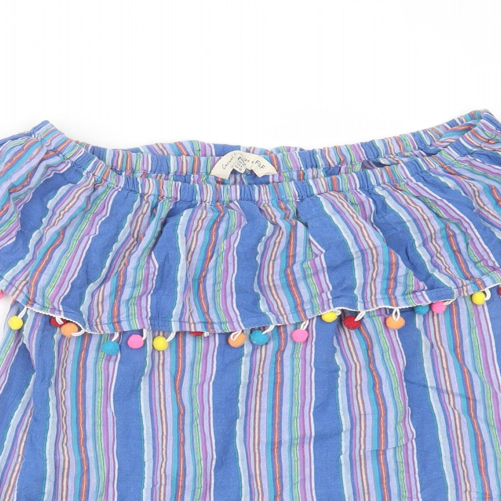 F&F Womens Blue Striped Cotton Basic Blouse Size 12 Off the Shoulder