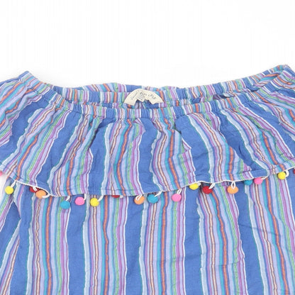 F&F Womens Blue Striped Cotton Basic Blouse Size 12 Off the Shoulder