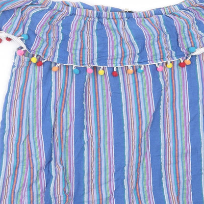 F&F Womens Blue Striped Cotton Basic Blouse Size 12 Off the Shoulder