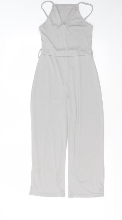 Boohoo Womens Grey Striped Polyester Jumpsuit One-Piece Size 4 L20 in