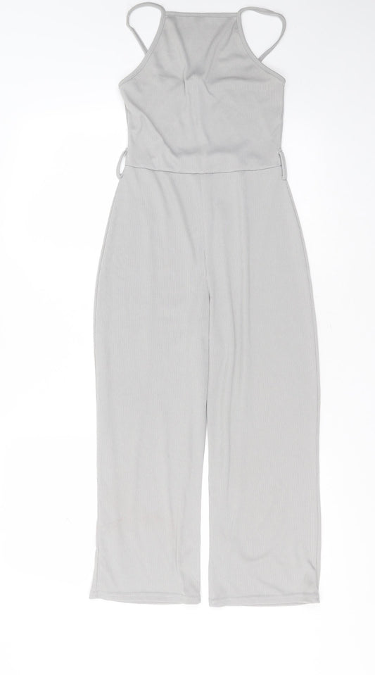 Boohoo Womens Grey Striped Polyester Jumpsuit One-Piece Size 4 L20 in