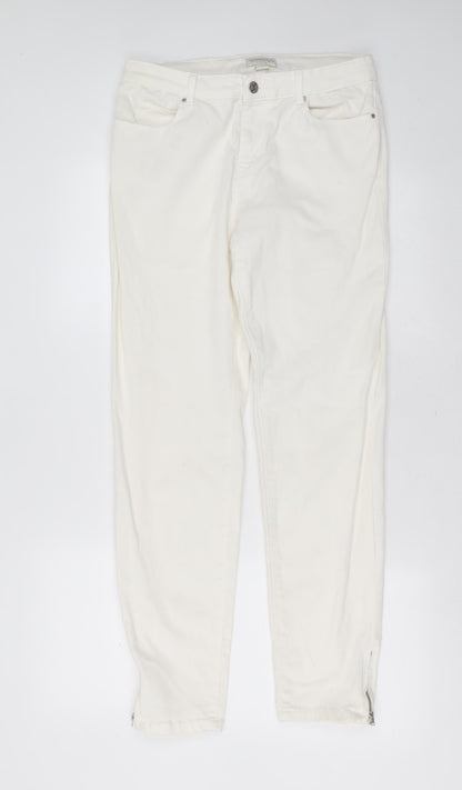 Monsoon Womens White  Cotton Skinny Jeans Size 12 L30 in Slim Zip