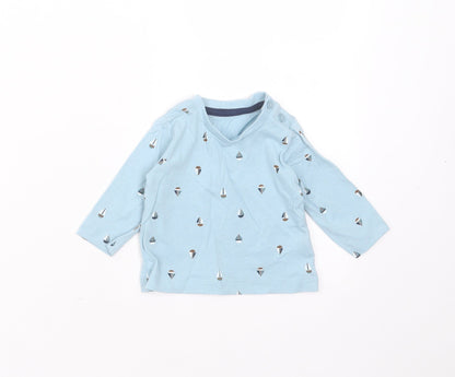 Matalan Baby Blue  Cotton Basic T-Shirt Size 0-3 Months Round Neck  - boat print