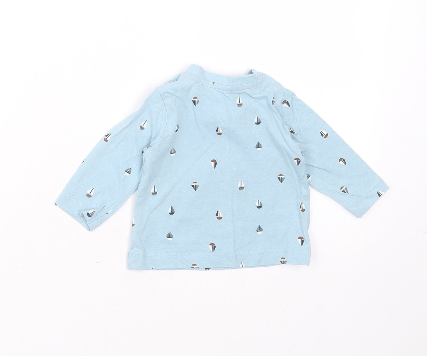 Matalan Baby Blue  Cotton Basic T-Shirt Size 0-3 Months Round Neck  - boat print