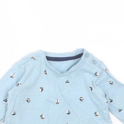 Matalan Baby Blue  Cotton Basic T-Shirt Size 0-3 Months Round Neck  - boat print