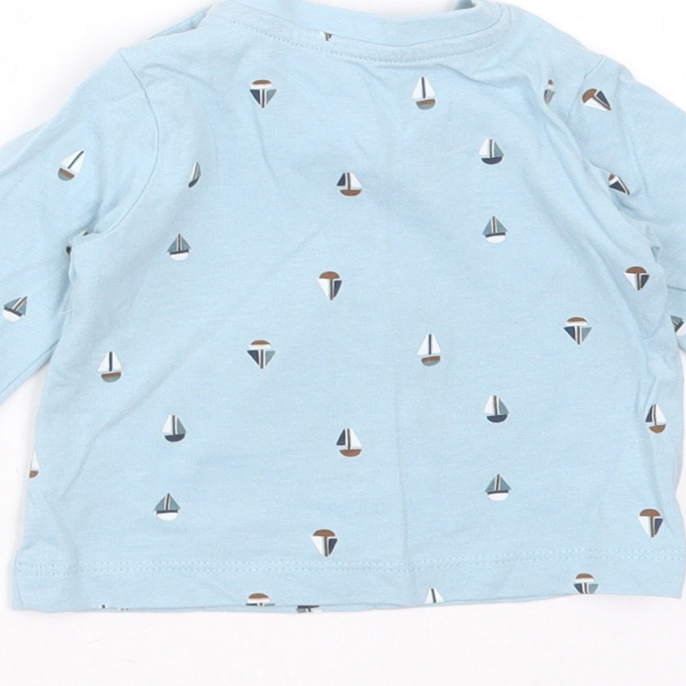 Matalan Baby Blue  Cotton Basic T-Shirt Size 0-3 Months Round Neck  - boat print