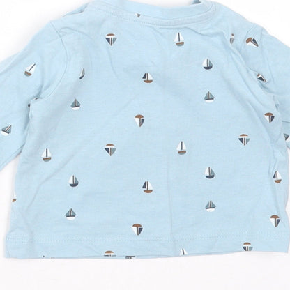 Matalan Baby Blue  Cotton Basic T-Shirt Size 0-3 Months Round Neck  - boat print