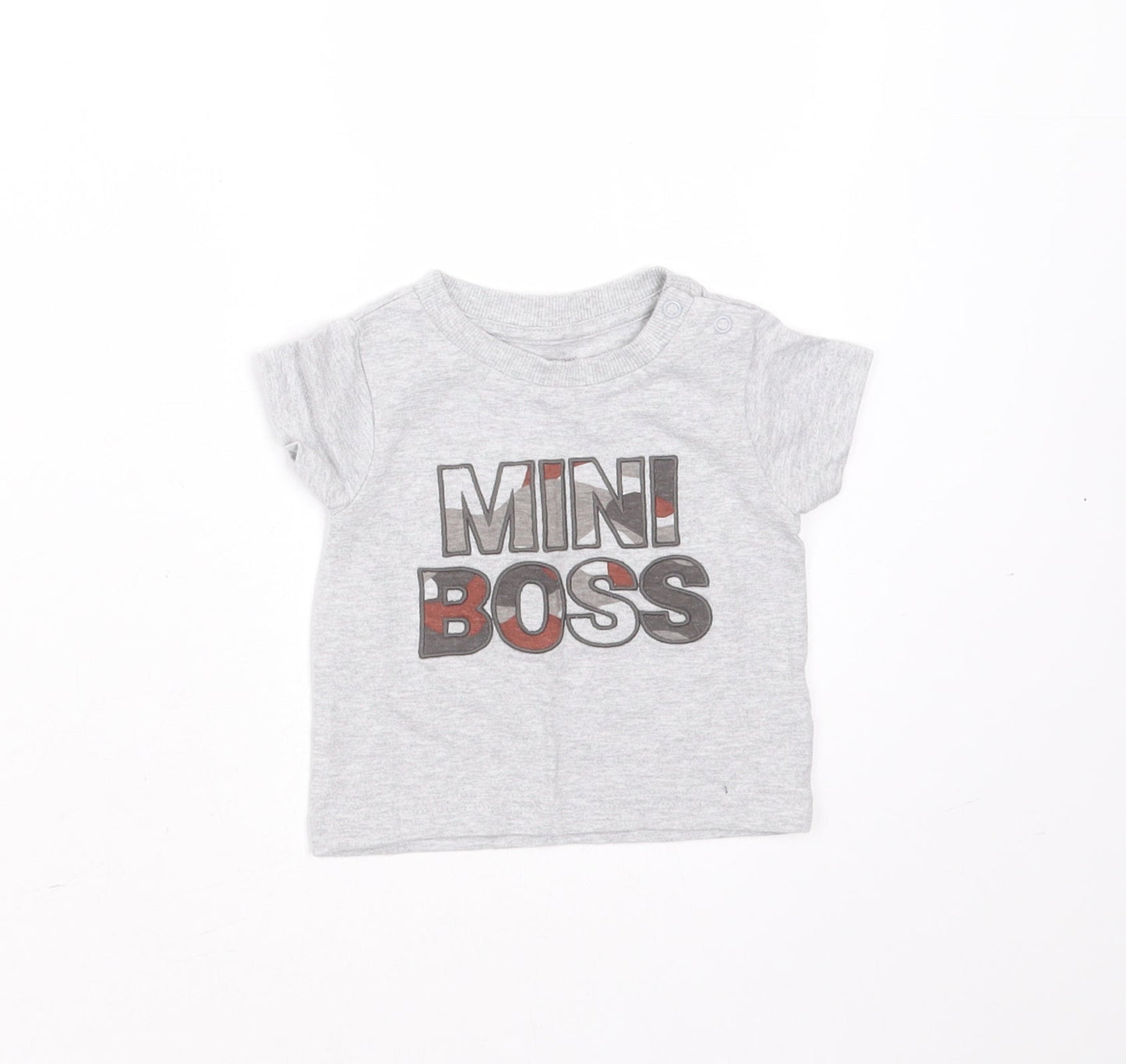 Nutmeg Baby Grey  Cotton Basic T-Shirt Size 0-3 Months Round Neck  - mini boss