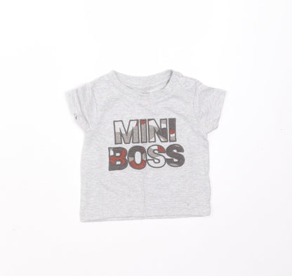 Nutmeg Baby Grey  Cotton Basic T-Shirt Size 0-3 Months Round Neck  - mini boss