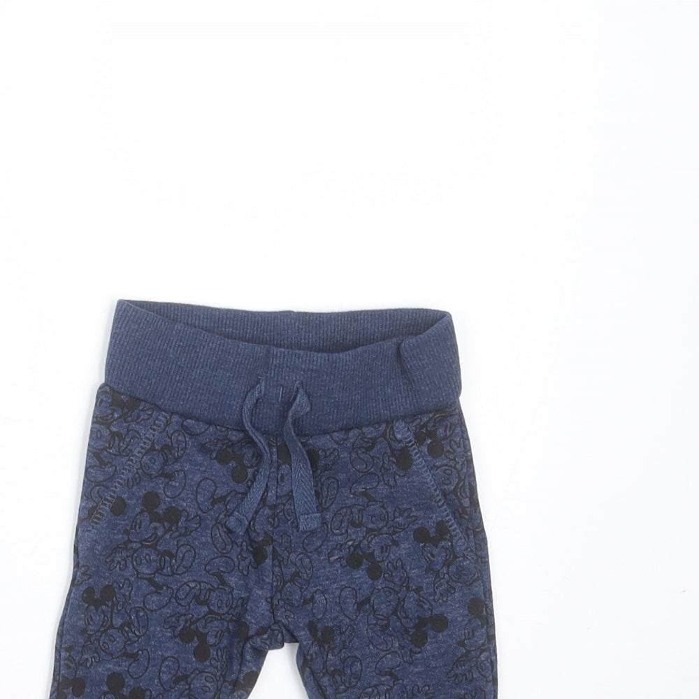 Primark Baby Blue  Cotton Jogger Trousers Size 0-3 Months  Drawstring - Mickey Mouse Print