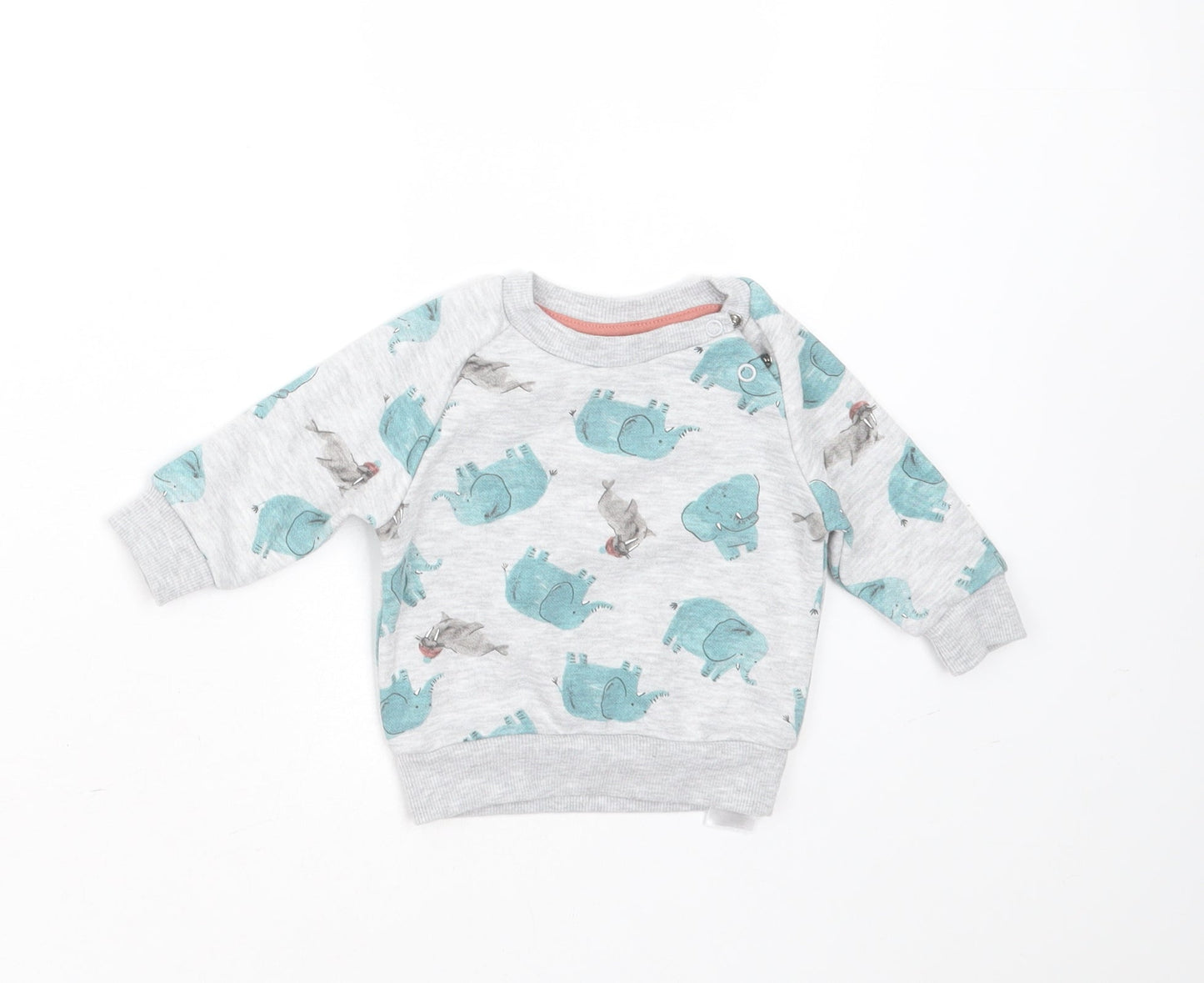 Primark Baby Grey  Cotton Pullover Jumper Size 0-3 Months   - elephant print