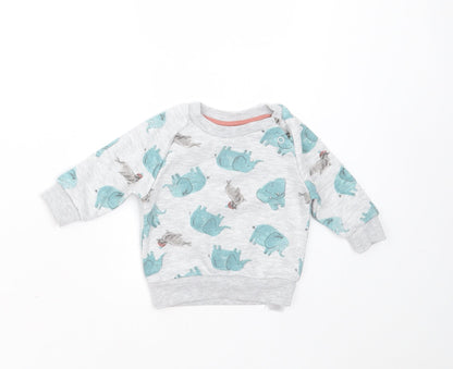 Primark Baby Grey  Cotton Pullover Jumper Size 0-3 Months   - elephant print