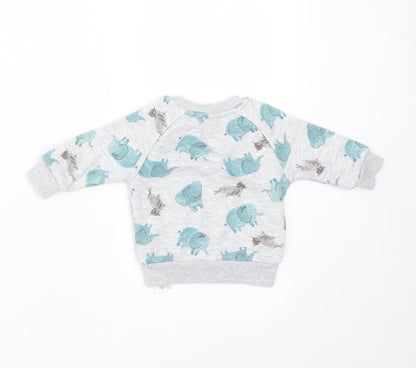 Primark Baby Grey  Cotton Pullover Jumper Size 0-3 Months   - elephant print