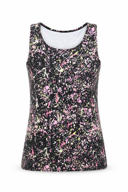 Front view of Primark girls’ black polyester basic tank, size 12-13, years round neck - active wear