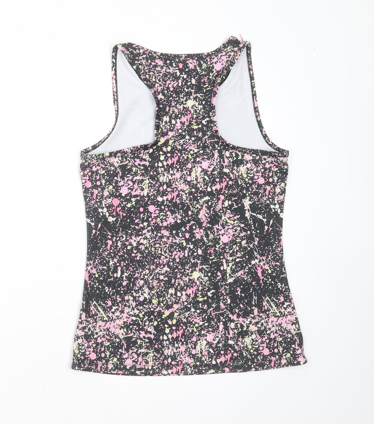 Back view of Primark girls’ black polyester basic tank, size 12-13, years round neck - active wear