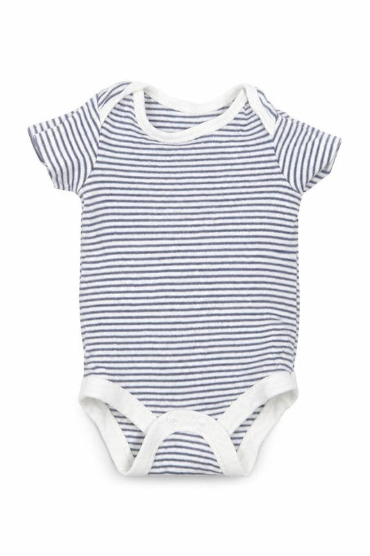 Front view of Tu Baby Blue Striped Cotton Babygrow One-Piece Size Newborn