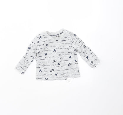 Primark Baby Grey  Cotton Basic T-Shirt Size 0-3 Months Round Neck  - mickey mouse