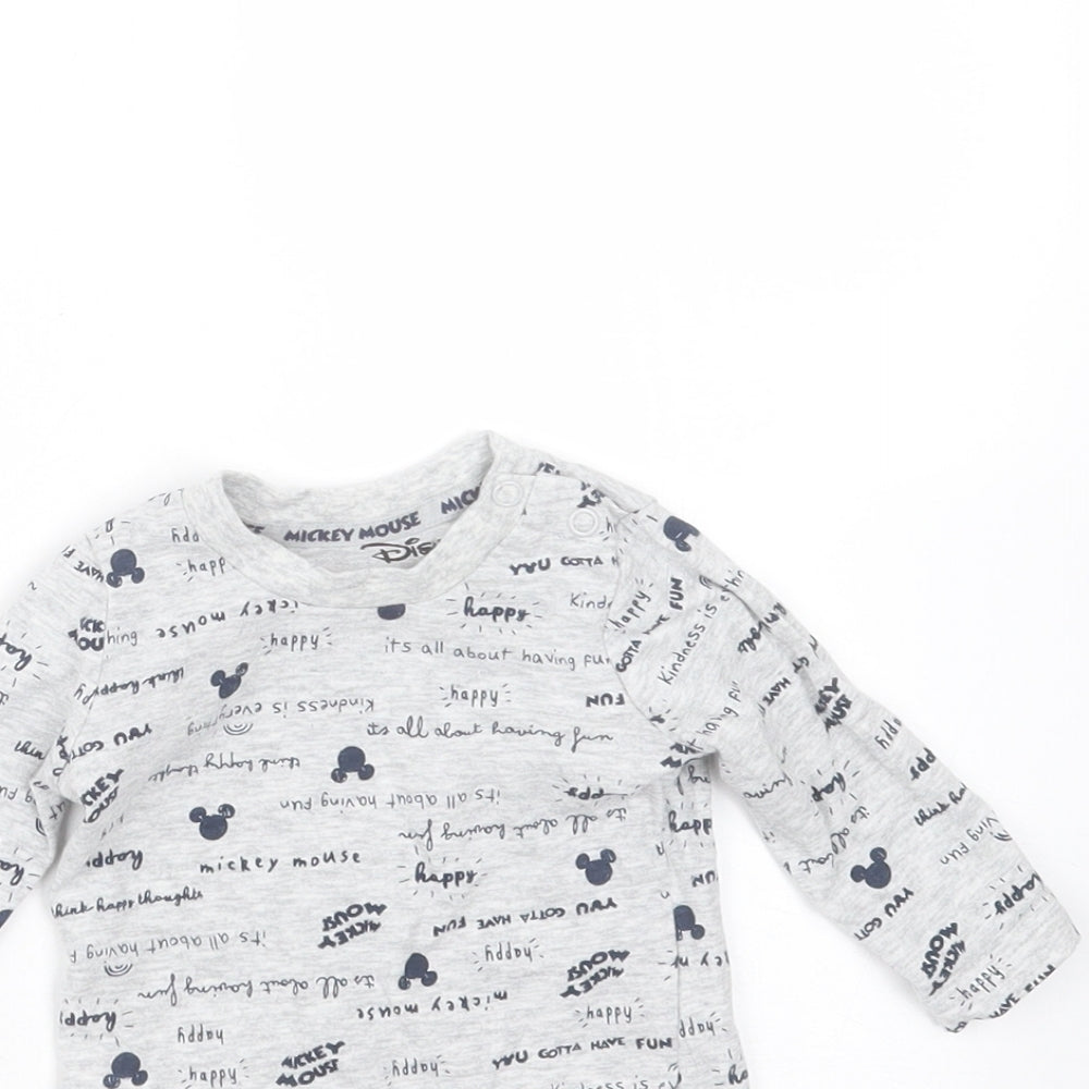 Primark Baby Grey  Cotton Basic T-Shirt Size 0-3 Months Round Neck  - mickey mouse