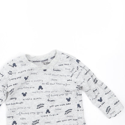 Primark Baby Grey  Cotton Basic T-Shirt Size 0-3 Months Round Neck  - mickey mouse
