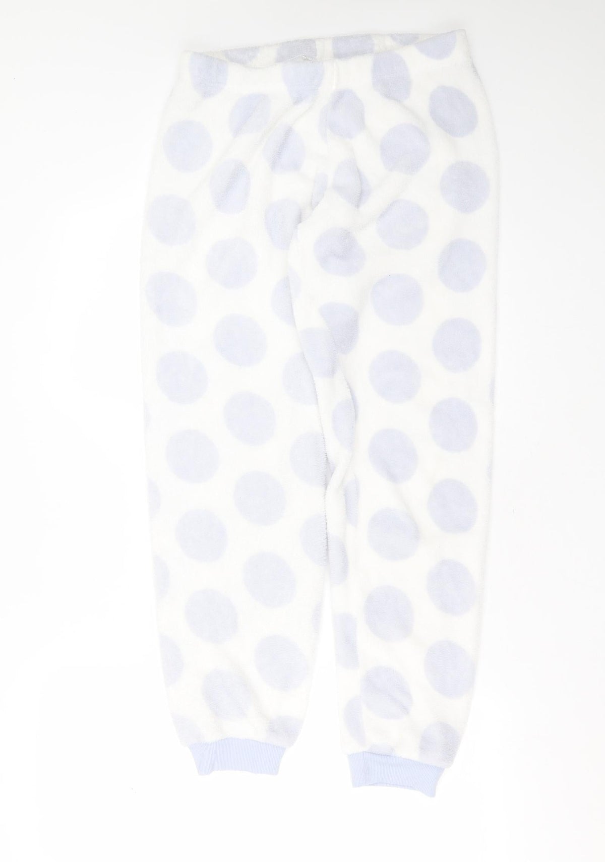 Front view of Primark women’s white polka dot polyester pyjama pants, size M