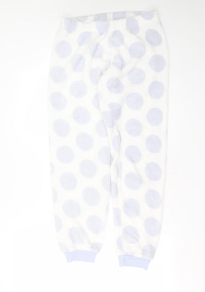 Front view of Primark women’s white polka dot polyester pyjama pants, size M