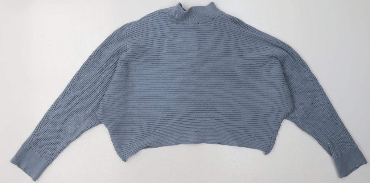 Back view of New Look women’s blue viscose pullover sweatshirt, size L, pullover - cropped