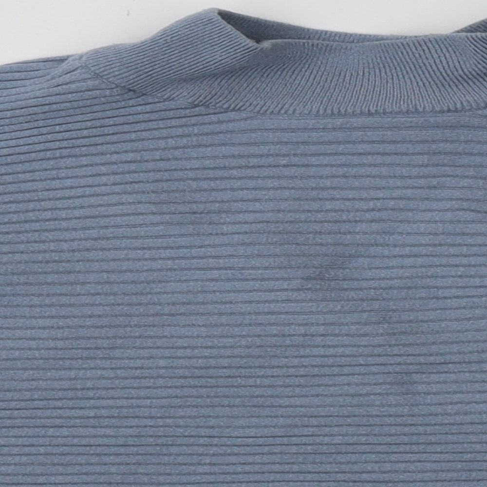 Close-up detail of New Look women’s blue viscose pullover sweatshirt, size L, pullover - cropped